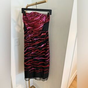 Karen Millen Strapless Sequin Dress - Black and Pink